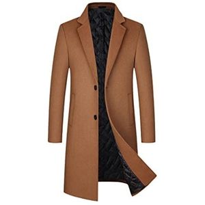 Wol 54,3% lange overjas, heren winterjas, lange overjas mannen, heren wollen jas, jas voor mannen, kaki, L