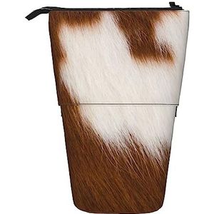 rood bruin koeienhuid Potlood Case Telescopische Make-up Tas Pop Up Office Organizer Box Staande Pen Houder Cosmetica Tas Met Ritssluiting, Zwart, Eén maat