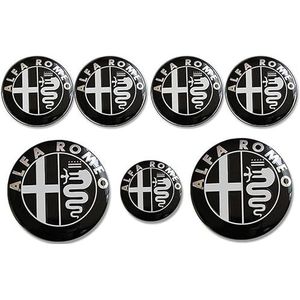 7pcs Alfa Romeo Logo Hood Badge Set - 74mm Hood Trunk, Steering Wheel Badge, 60mm Center Cap Emblem for Brera 159 SW New Spider Giulietta