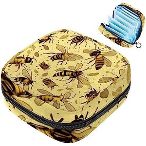 MUOOUM Flying Bee Patroon Maandverband Opbergtas Menstruatie Pad Tas Draagbare Menstruatie Cup Pouch met Rits voor Tiener Meisjes Vrouwen Dames