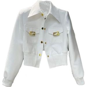 Dvbfufv Vrouwen Slanke Enkele Breasted Korte Jassen Vrouwelijke Kleding Jassen Lente All-Matched Jas Tops, Wit A, S