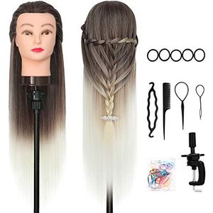 Oefenhoofd, DanseeMeibr Plus Kappershoofd 26-28Inch Zacht 100% Synthetische Haar Professioneel Ombre Traininghoofd Kapperspop Oefenpop voor Kapsels Oefenen met Steun+ Styling Accessoires