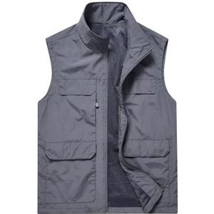 Pegsmio Outdoorvest voor heren met grote zakken, slim fit, opstaande kraag, jas, streetwear vest, Gray9, XL