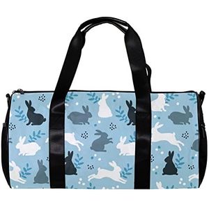 Ronde Gym Sport Duffel Bag met Afneembare Schouderband Konijnen Dots en Bloemen Training Handtas Nachttas voor Dames en Mannen, Meerkleurig, 45x23x23cm/17.7x9x9in