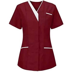 Yiiquanan Vrouwen Gezondheidszorg Tuniek V-hals Ademend Korte Mouw Werken Uniformen Top voor Zorg en Sanitaire Werknemers, Rood | Stijl #1, 3XL