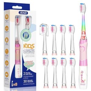 Seago Elektrische Tandenborstel voor Kinderen van 3-12 Jaar met Intelligente Timer en Gekleurde Ledlampen en 8 Zachte Borstelkoppen voor Junior Meisjes en Jongens SGEK6/SG977 (Roze FR)
