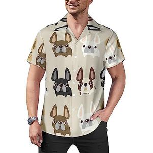 Franse bulldog casual overhemden met knopen voor heren, korte mouwen, Cubaanse kraag, T-shirts, tops, Hawaiiaans T-shirt, L