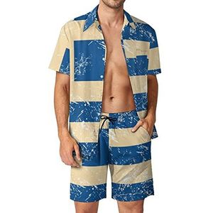 Retro Griekenland Vlag Mannen Hawaiiaanse Bijpassende Set 2 Stuk Outfits Button Down Shirts En Shorts Voor Strand Vakantie