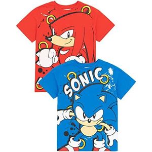 Sonic The Hedgehog T-Shirt 2 Pack Kinderen | Jongens Meisjes Sonic Knuckles Game Film Personages Blauw En Rood Top | Merchandise geschenken voor hem haar