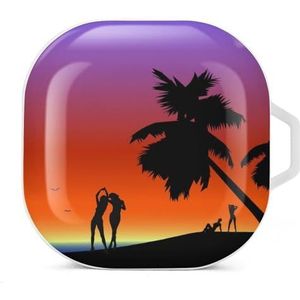 Vrouwen Palm-bomen Zeegezicht Oordopjes Hoesje Compatibel met Samsung Hard Shell Beschermhoes Wit-Stijl