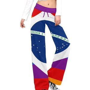 Braziliaanse homo vlag vrouwen broek casual broek elastische taille lounge broek lange yoga broek rechte been