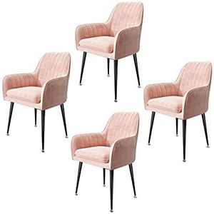 GEIRONV Dining stoelen set van 4, fluwelen zitting en rugleuningen zwarte stoelbenen lounge stoel for woonkamer slaapkamer make-up stoel Eetstoelen (Color : Pink)