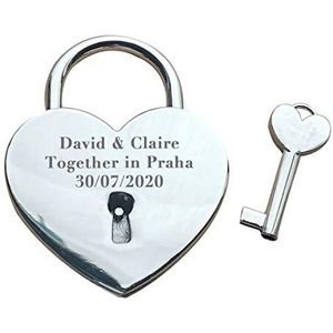 Silver Love Heart Personalized Locked in Love Padlock (Large - 58mm) / Custom Engraved Keepsake Lock.