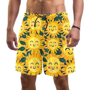 PAFEFO Yellow Fun Sunshine boardshorts voor heren, sneldrogend, strand, zwemmen, sportpakken met zakken, Gele Fun Sunshine, XXL