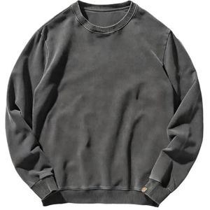QOUERUUE 100% Katoenen Gebreide Gewassen Denim Sweatshirt voor Heren Casual Ronde Hals Lange Mouwen Losse Versleten Truien,zwart,3XL