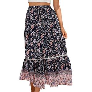 Boheemse rok lange bloemen bedrukte lange rok voor vrouwen elastische hoge taille lange rokken een lijn vintage lange zwierige rok