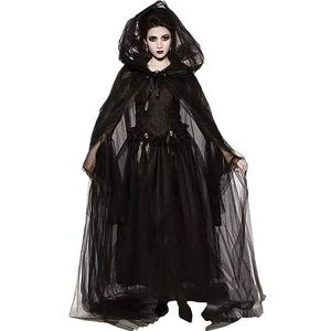 Luxylei Halloween-spookbruid-kostuums voor dames, cosplay-jurk, Halloween-hekskostuum, gothic-jurk, cape met capuchon