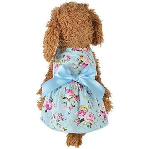 Zhexundian Dog Dress For All Seasons, Cotton Blue honden Puppy Summer Dieptepunt Bow Tie shirt, Maat XS, S, M, L, XL (Color : BU, Size : L)