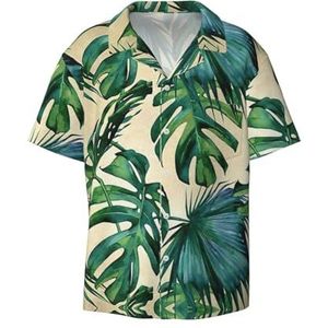 OdDdot Groene bananenbladeren print heren button down shirt korte mouw casual shirt voor mannen zomer business casual overhemd, Zwart, 4XL