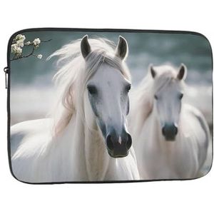 NKQSOAUH Laptophoes tas 12 inch schokbestendige witte paarden laptophoes waterbestendige aktetas voor mannen vrouwen, zwart