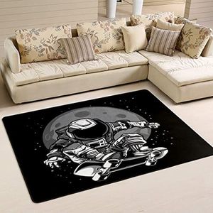 Gebied tapijten 100 x 150 cm, astronaut skateboard in de ruimte vloermatten print flanel mat tapijt zachte deurmat, voor ingang, picknick