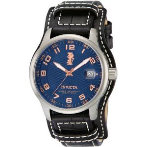 Invicta Heren 12974 I-Force blauw getextureerde wijzerplaat zwart lederen horloge, Zwart/Lichtblauw, onbezorgd