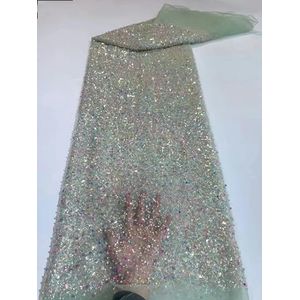 2024 Afrikaanse Franse handgemaakte kralen kant stof naaien pailletten borduurwerk Nigeria netto kant stof voor vrouwen bruiloft-als picture_b-5 yards