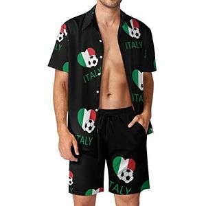 Love Italy Soccer Hawaiiaanse bijpassende set voor heren, 2-delige outfits, button-down shirts en shorts voor strandvakantie