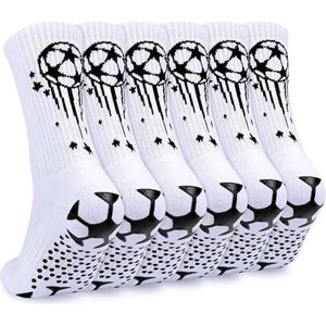 KOOOGEAR Voetbalsokken voor kinderen, 3 paar, wit, zwart, antislip, voor jongens, antislip, sportsokken voor voetbal, 7-12 jaar, wit, 7-12 Jaar