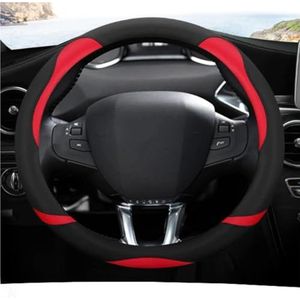 Stuurhoes Microvezel Lederen Auto Stuurhoes Voor Peugeot 208 2012-2018 Voor Peugeot 308 2014-2021 Auto Accessoires Stuurhoes van leer(Zwart rood)