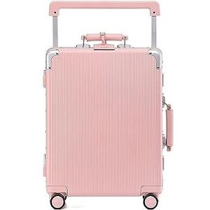 koffer Koffer met aluminium frame, instapkoffer Mute, universeel wiel, brede trolley, zakenkoffer, bagage van puur PC-materiaal trolleykoffer (Color : Pink, Size : 26inch)