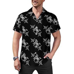 Drums Heartbeat casual overhemden met knopen voor heren korte mouw Cubaanse kraag T-shirts tops Hawaiiaans T-shirt L