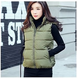 Wintervest Spring Hooded Vrouwen Katoenen Vest Herfst Casual Warm Dikke vest Mouwloze Solid Verwijderbare Hoed Vest (Color : Green Vest, Grootte : Small)