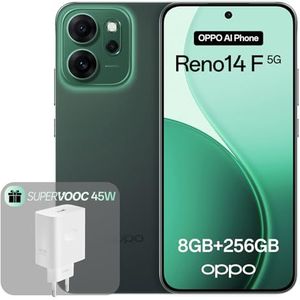 OPPO Reno14 F 5G 8+256GB, AI Android ontgrendelde smartphone, 6,57"" 120Hz AMOLED-scherm, 50+32MP AI-camera, 6000mAh-batterij, IP69-waterbestendigheid, Luminous Green (inclusief 45W SUPERVOOC-oplader)