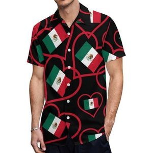 I Love Mexico Red Heart Heren Shirts met korte mouwen Casual Button-down Tops T-shirts Hawaiiaanse strand T-shirts 4XL