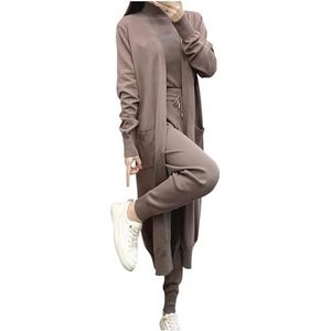 UPPJPBSW Dames 3-Delige Gebreide Lounge Set - Lange Cardigan, Trui Gilet, Lange Broek - Comfortabele Bijpassende Trainingspakken voor Loungewear,Khaki,L