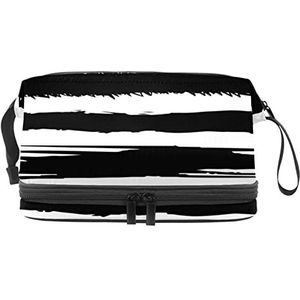 Grote capaciteit reizen cosmetische tas,Zwarte borstel gestreept patroon,Make-up tas,Waterdichte make-up tas organisator, Meerkleurig, 27x15x14 cm/10.6x5.9x5.5 in
