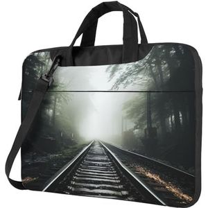 Railway in The Fog Laptoptas voor Vrouwen Mannen 15.6 inch Computer Sleeve Zakelijke Reizen Aktetas Messenger Bag, Zwart, 15.6 inch