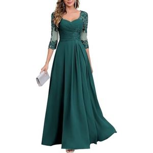 KIYNE Dames kanten applicatie chiffon moeder van de bruid jurken met mouwen V-hals geplooide avond formele jurk, Turkoois, 32