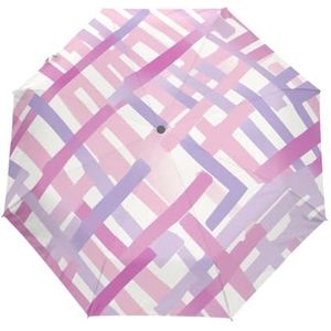 GAIREG Abstracte roze paarse geruite opvouwbare paraplu automatisch openen en sluiten compacte winddichte paraplu's