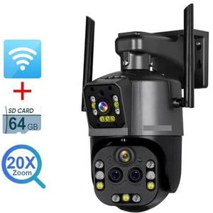 Bewakingscamera, 8K Camera Outdoor 20X Zoom Vier Lens Dual Screen Security Cam PTZ CCTV Monitor Auto Tracking Bewakingscamera(8K 20xZoom Add 64G)