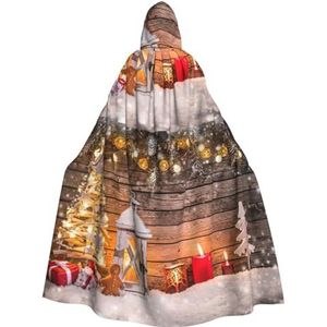 Merry Christmas Houten Board Kaars Herten Volledige Lengte Carnaval Cape Met Hooded Cosplay Kostuums Mantel, 190cm