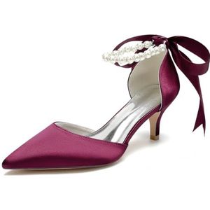 GHSIRUEU Vrouwen lint stropdas parels bruiloft sandalen avond feest jurk schoenen zomer sandalen,Burgundy,36 EU
