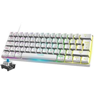 Mini 60% RGB Gaming Toetsenbord, Blue Switch Mechanische Keyboard met Compact 62 Toetsen,18 RGB LED Chroma Backlit, UK Layout, Afneembare USB-C Kabel, Full Key Anti-Ghosting voor PC Laptop Mac-Wit