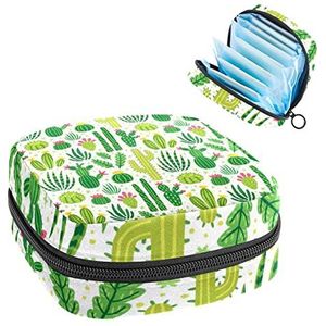 Opbergtas voor maandverband Pads, Menstruatie Cup Pouch, Periode Bag Organizer voor vrouwelijke Pads Tampons, Groene Cactus