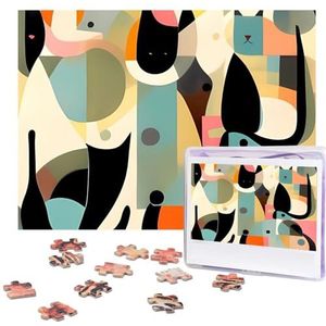 Halverwege de eeuw moderne kunst kattenpuzzels gepersonaliseerde puzzel 500 stukjes legpuzzels van foto's foto puzzel voor volwassenen familie (51,8 cm x 38 cm)