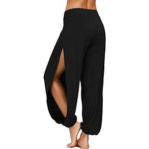 ASKSA Harembroek met hoge split voor dames, hippie, split, sportbroek, fitness, stretchbroek, losse pasvorm, yogabroek, sportbroek