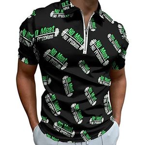 Vegan Geen Vlees Halter Fitness Half Zip-up Polo Shirts Voor Mannen Slim Fit Korte Mouw T-shirt Sneldrogende Golf Tops Tees XL