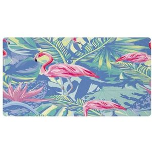 VAPOKF Tropische flamingo in palmbladeren jungle keukenmat, antislip wasbaar vloertapijt, absorberende keukenmatten loper tapijten voor keuken, hal, wasruimte