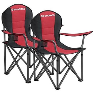 SONGMICS Campingstoel, set van 2, inklapbaar, klapstoel, comfortabele met schuim gevoerde zitting, met flessenhouder, hoge belastbaarheid, max. belastbaarheid 250 kg, outdoor stoel, rood GCB06BK02